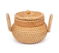 Sirxlevcy Piccolo Cestino In Rattan con Coperchio, Ciotola per Caramelle, Cestino In Tessuto per Scaffale, Tavolo, Ufficio, 1 Pezzo