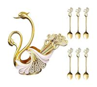 Sirxlevcy Porta Cucchiaino da Caffè con Base A Forma di Cigno In Metallo con Set di 6 Cucchiai, Set di Cucchiaini da Tè e Caffè con Supporto, Portaoggetti per Durevole e Facile da