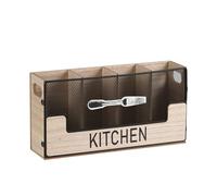 Sirxlevcy Portautensili da Bancone Della Cucina In Metallo Abbinato A un Organizer per In Legno, 4 Scomparti per A Spatola, Circa 29,5x8x15 Cm, Nero