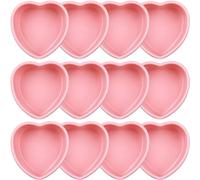 Sirxlevcy Set di 12 Tortiere A Forma di Cuore In Silicone Rosa, Mini Set di Tortiere A Cuore per San, Compleanno, Cupcake, Muffin, Strumenti (4 Pollici)