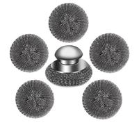 Sirxlevcy Set di 6 Pagliette In Lana D'Acciaio con Manico, In Acciaio Inossidabile per Cucina, Griglia, Fornelli - Include 1 Paglietta e 5 Tamponi