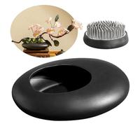 Sirxlevcy Set di Vasi In Ceramica Sentimentale, Ciotola per Composizioni Floreali A Forma di Ciottolo con Supporto per Stelo FlowerFrog Pin Frog da 2 Pollici, Nero