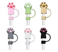 Sirxlevcy Simpatici Copri-Paglia per Gatti, Zampe di Gatto, Tappo per Cannuccia, per Cannuccia da 10 Mm, Punte In PVC, Coperchio Compatibile con, 6 Pezzi