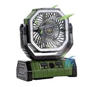 Sirxlevcy Ventilatore con Batteria da 20000 MAh, Ricaricabile, con Gancio e Luce LED, Timer, Oscillazione Automatica, Ventilatore Fili, Verde