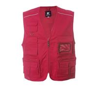 Siry Work Gilet senza maniche uomo multitasche, in cotone e poliestere, pesca, logistica, con tasca portabadge a scomparsa e profili rifrangenti, JRC Art. New Safari (S-ROSSO)