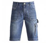 Siry Work Kapriol Jeans Corti da Lavoro, Denim Blu, 75% Cotone / 24% Poliestere / 1% Elastan, Tasche Cargo, Passante Porta Martello (IT, Testo, 3XL, Regular, Regular, Denim)
