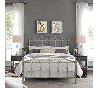 SISA srl, LETTO MATRIMONIALE 170x120x195cm con RETE MATRIMONIALE 160x190cm, Letto Ferro Battuto, Modello Gardenia, Colore Beige Anticato (Sfumature Oro), Rete in Doghe Matrimoniale, 13 Doghe in Legno