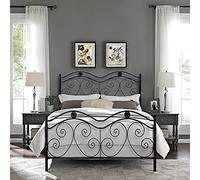 SISA srl, LETTO MATRIMONIALE 170x120x195cm con RETE MATRIMONIALE 160x190cm, Letto Ferro Battuto, Modello Laura, Colore Nero Anticato (Con Sfumature Oro), Rete in Doghe Matrimoniale, 13 Doghe in Legno