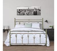 SISA srl, LETTO MATRIMONIALE 170x120x195cm con RETE MATRIMONIALE 160x190cm, Letto Ferro Battuto, Modello DALIA, Colore Beige Anticato (Con Sfumature Oro), Rete in Doghe Matrimoniale, 13 Doghe in Legno