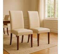 SISA srl, Set di 2 Sedie Sala Da Pranzo Imbottite, Sedie Cucina, Sedia Modello Denver, Colore Beige Gamba Noce, Materiale Ecopelle, 100x47x46 cm, Arredamento Casa, Sedie Cucina Moderna