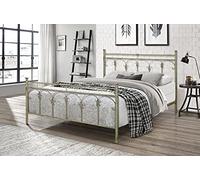 SISA srl, Struttura Letto Matrimoniale Ferro Battuto, Modello Dalia, Colore Beige Anticato (Con Sfumature Oro), 170x120x195 cm, 100% Made in Italy