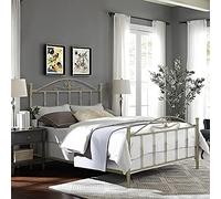 SISA srl, Struttura Letto Matrimoniale Ferro Battuto, Modello Gardenia, Colore Beige Anticato (Con Sfumature Oro), 170x120x195 cm, 100% Made in Italy