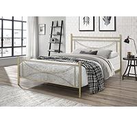 SISA srl, Struttura Letto Matrimoniale, Letto Matrimoniale Moderno, Letto Ferro Battuto, Modello Matilde, Colore Beige Anticato (Con Sfumature Oro), 170x120x195 cm, 100% Made in Italy