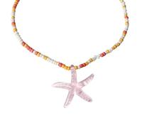 Sisadodo Collana con ciondolo a forma di stella marina, da donna, con perline colorate, per vacanze estive, rosa, bianco, blu, fatta a mano in resina Bing
