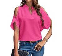 SISAY Blusa Maniche Corte Donna Chiffon Maglia Spalle Scoperte Elegante Tunica Semplice Maglietta Estiva Scollo a V T Shirt Tinta Unita Pullover off Shoulder Camicetta Top Senza Spalline Streetwear
