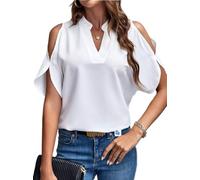 SISAY Blusa Maniche Corte Donna Chiffon Maglia Spalle Scoperte Elegante Tunica Semplice Maglietta Estiva Scollo a V T Shirt Tinta Unita Pullover off Shoulder Camicetta Top Senza Spalline Streetwear