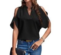 SISAY Blusa Maniche Corte Donna Chiffon Maglia Spalle Scoperte Elegante Tunica Semplice Maglietta Estiva Scollo a V T Shirt Tinta Unita Pullover off Shoulder Camicetta Top Senza Spalline Streetwear