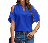 SISAY Blusa Maniche Corte Donna Chiffon Maglia Spalle Scoperte Elegante Tunica Semplice Maglietta Estiva Scollo a V T Shirt Tinta Unita Pullover off Shoulder Camicetta Top Senza Spalline Streetwear