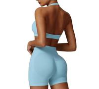 SISAY Completo Palestra Donna Estivo Push Up Tuta Sportiva Due Pezzi Pantaloncini e Reggiseno Scollo Halter Schiena Nuda Pilates Set Abbigliamento per Allenamento Yoga Fitness Jogging Danza Tracksuits