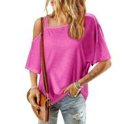SISAY Maglia Monospalla Manica Corta Donna Blusa Spalle Scoperte Tunica Semplice Maglietta Scollo Obliquo T Shirt Tinta Unita Estate Pullover off Shoulder Camicetta Top Senza Spalline Moda Streetwear