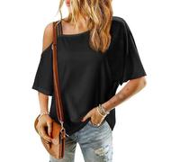 SISAY Maglia Monospalla Manica Corta Donna Blusa Spalle Scoperte Tunica Semplice Maglietta Scollo Obliquo T Shirt Tinta Unita Estate Pullover off Shoulder Camicetta Top Senza Spalline Moda Streetwear