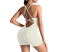 SISAY Tuta Corta Donna Schiena Incrociata Jumpsuit Short Palestra Body con Bretelle Sottili Monopezzo Senza Maniche Estivo Tinta Unita Tutina Intera Sportiva Tute da Ginnastica Yoga Fitness Jogging