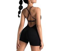 SISAY Tuta Corta Donna Schiena Incrociata Jumpsuit Short Palestra Body con Bretelle Sottili Monopezzo Senza Maniche Estivo Tinta Unita Tutina Intera Sportiva Tute da Ginnastica Yoga Fitness Jogging