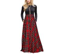 SISAY Vestito Donna Maniche Lunghe a Quadri Vintage Swing Abito Stile Impero Autunno con Tasca Vestiti Scozzesi Tartan Abiti a Trapezio Donna Lunghi Invernali Caftano Taglie Forti Vestitino Maxi Dress