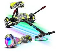 SISIGAD Hoverboard with go-kart seat, Bluetooth speakers and LED light, 6.5 inch tyres, powerful dual motor, all-terrain hoverboard