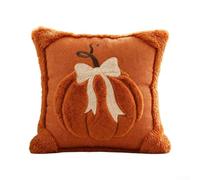 SiSinkal Federa per cuscino in velluto a coste con fiocco in lino ricamato a forma di zucca 3D, decorazione per la casa e le vacanze, 45 x 45 cm (arancione, grande)