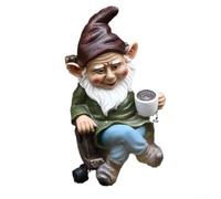 Sisinkal Gnomo da giardino a dondolo ornamento in resina resistente alle intemperie decorazione esterna stravagante statuetta per patio cortile prato decorazione Tea Time Statua nana 10,5 x 7 x 15 cm