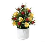 SiSinkal Pianta artificiale e bacche in vaso, 24 cm, realistica, in plastica, romantica, decorazione floreale per casa, ufficio, matrimonio, bar (giallo)