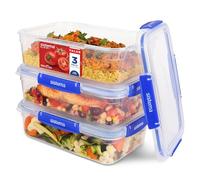 Sistema KLIP IT PLUS contenitori per alimenti | Rettangolari 2,2 L | Contenitori con coperchi, a prova di perdite, impilabili ed ermetici, adatti a frigorifero e congelatore | Senza BPA | 3 pezzi