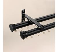 Sistema a doppio binario - Montaggio a parete a soffitto con rulli silenziosi per divisori, armadi, docce e camere da letto (nero B 530 cm)