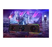 Sistema audio compatto da scrivania, altoparlante stereo Surge Clear con LED a scorrimento e controllo touch, per uso interno ed esterno.