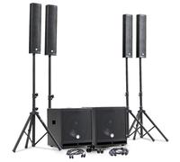 Sistema audio completo 2400 W DJ BM Bmsonic, 4 altoparlanti satellitari, 2 x Mega SUB 38 cm USB/Bluetooth, supporti cavi, microfoni