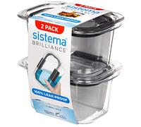 Sistema Contenitore per alimenti a tenuta stagna Brilliance | Resistente alle macchie e agli odori | Prese d'aria per microonde | 380 ml | Senza BPA | Clip nere | 2 pezzi