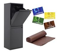 SISTEMA DE RECICLAJE DE ACERO DE 2 CUBOS MULTIUSOS, ANTRACITA, CON SET DE 4 ETIQUETAS MAGNÉTICAS PARA RECICLAJE, EN PVC FULL-COLOR, Y PAQUETE 20 BOLSAS DE BASURA 20L, CON AUTOCIERRE