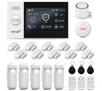 Sistema di allarme touch screen per la sicurezza di tutta la casa, kit di allarme domestico wireless Wi-Fi da 20 pezzi con sirena, sensore di movimento PIR, telecomandi, sensore per finestre/porte