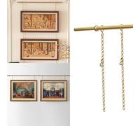 Sistema di binari per Appendere Quadri in Stile Vintage - Binario in Ottone da 1,4 m con Catene e Ganci Dorati, Versatile Elemento Decorativo per pareti di musei e gallerie domestiche.