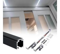 Sistema di binari per porta scorrevole con chiusura ammortizzata, silenzioso, in alluminio, 1,2 m, con ammortizzatori per porte interne in legno, finitura nera