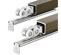 Sistema di binari per porta scorrevole in alluminio con rulli e montaggio a soffitto, set di hardware per 2 porte, 279,4 cm, funzionamento fluido e silenzioso per armadi e armadi