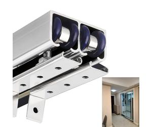Sistema di binari per porta scorrevole, kit hardware doppio armadio, binario bypass montato sulla parte superiore e set di ruote, 299,7 cm, per un funzionamento regolare e una facile installazione