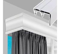 Sistema di binari per tende 3 in 1 con asta in metallo e mantovana decorativa su misura (1,4 m/4,6 ft bianco) - Tenda mantovana per tende da finestra per doppi binari