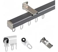 Sistema di binari per tende in alluminio montato a soffitto con ganci a rullo, divisorio per soggiorno e camera da letto, design grigio, soluzione elegante e funzionale per la separazione dello spazio