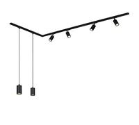 BRILONER - Set completo di binari, 4x punti GU10 orientabili, 2x GU10 a sospensione, forma a L, sistema di binari a soffitto, binario per faretti, lampada a soffitto, plafoniera, faretto, 2,25 m, nero