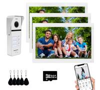 Sistema di campanello video cablato 3 unità 10 pollici monitor video citofono supporto sorveglianza, 3 in1 sblocco per casa villa (campanello bianco + schermo bianco)