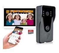 Sistema di citofono wireless video IP, monitor WiFi da 7 pollici con telecamera per porte HD in metallo (alimentazione via cavo), videocitofono con registrazione della scheda 32G, telecomando