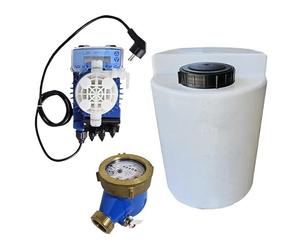 Sistema di clorazione dell'acqua completo di serbatoio 50 lt e contatore lancia impulsi 1"