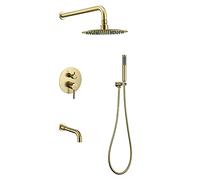 Sistema di doccia a pioggia con beccuccio for vasca a cascata, set rubinetti for in oro spazzolato a 3 funzioni contiene soffione da 8 pollici e kit finiture for in ottone a mano